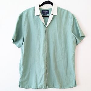 Chubbies Shirt Mens L Green Linen Blend The Bowling 300 Loop Collar Casual‎ Dad